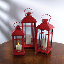 Load image into Gallery viewer, Red Metal Lanterns – Set of 3 (14", 17", 20")