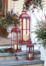 Load image into Gallery viewer, Red Metal Lanterns (Set of 3) 19.75"H, 28"H, 37"H Metal/Glass