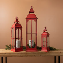 Load image into Gallery viewer, Red Metal Lanterns (Set of 3) 19.75"H, 28"H, 37"H Metal/Glass