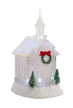 Load image into Gallery viewer, Decorative Christmas church model with wreath and bow on a white background
