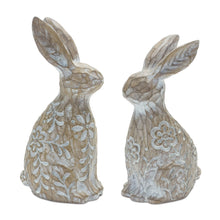 Load image into Gallery viewer, Floral Carved Rabbit Figurine Set (2-Piece) – Elegant Cottage Decor