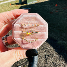 Load image into Gallery viewer, stack of 3 gold rings in pink velvet ring box