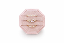 Load image into Gallery viewer, Blush Bloom Dainty 3 Piece Ring Stack with pink crystal and cubic zirconia accents in gold plated setting, gift jewelry