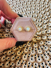 Load image into Gallery viewer, Aurora Opal Halo Stud Earrings – Gold Plated Opal & Cubic Zirconia Halo Studs | Gift Jewelry for Her