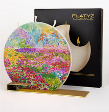 Load image into Gallery viewer, Floral art candle displayed on steel stand