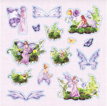 Load image into Gallery viewer, Sticker set with fairies and butterflies on a light purple background