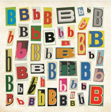Load image into Gallery viewer, Collage of variously sized and colored 'B' and 'b' letter stickers on a beige background