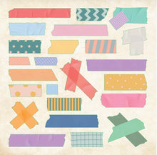 Load image into Gallery viewer, Collection of colorful tape strip stickers with various patterns on a beige background