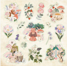 Load image into Gallery viewer, Set of decorative stickers with fairy, flowers, and mushroom designs on a beige background.