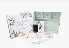 Load image into Gallery viewer, Baby memory book and photo album set with keepsake cards on a white background