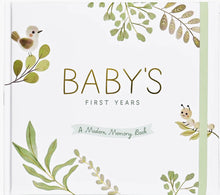 Load image into Gallery viewer, 'Baby's First Years' Memory Book with green leafy design and bird illustration on a white background