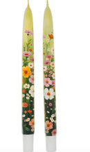 Load image into Gallery viewer, Spring is Here wildflower taper candles set of 2 with colorful floral design