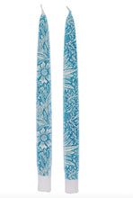 Load image into Gallery viewer, Handcrafted flat taper candles with Blue Marigold pattern