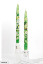 Load image into Gallery viewer, Art inspired flat taper candles with pink rose artwork