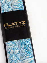 Load image into Gallery viewer, Packaged FLATYZ hand-crafted flat candles with blue floral design on a white background