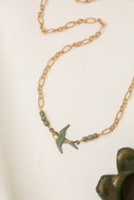 Load image into Gallery viewer, wildflower sparrow necklace matte gold czech glass bird pendant