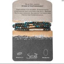 Load image into Gallery viewer, Stone of Empowerment Blue Sky Jasper Bracelet Necklace on Meaning Card