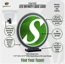 Load image into Gallery viewer, Promotional image of a LED Infinity Logo Light with features highlighted