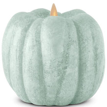 Load image into Gallery viewer, Green Chalky Pumpkin Flameless Candle with moving flame and chalky matte finish