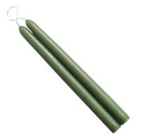Load image into Gallery viewer, Pair of bayberry scented taper candles standing side by side, unlit, with elegant hand-dipped finish and fluted bases
