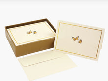 Load image into Gallery viewer, Boxed stationery set with 14 monarch butterfly cards and envelopes