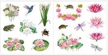 Load image into Gallery viewer, Water lilies, frogs, lily pads, dragonflies, water flower stickers