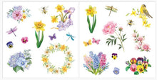 Load image into Gallery viewer, Spring flowers, daffodils, pansies, daffodil wreath, dragonflies, butterflies, birds, bee stickers