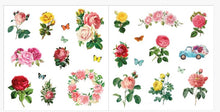Load image into Gallery viewer, Roses, yellow, red, pink, wreaths, butterflies, truck full of roses stickers