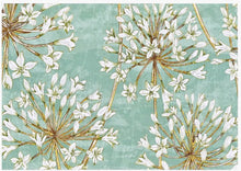 Load image into Gallery viewer, A note card with a gold foil floral design on a blue background.