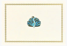 Load image into Gallery viewer, Decorative card with a peacock design on a beige background