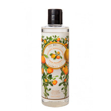Load image into Gallery viewer, Clear bottle with a label featuring illustrations of oranges and leaves, and text describing the product as 'Soothing Provence - Shower Gel, 250ML'.