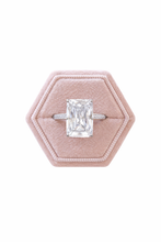 Load image into Gallery viewer, Valentina Radiant Solitaire Ring with radiant-cut cubic zirconia in silver-plated pavé band, gift jewelry
