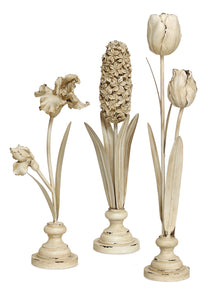 Distressed Ivory Floral Stem Sculpture