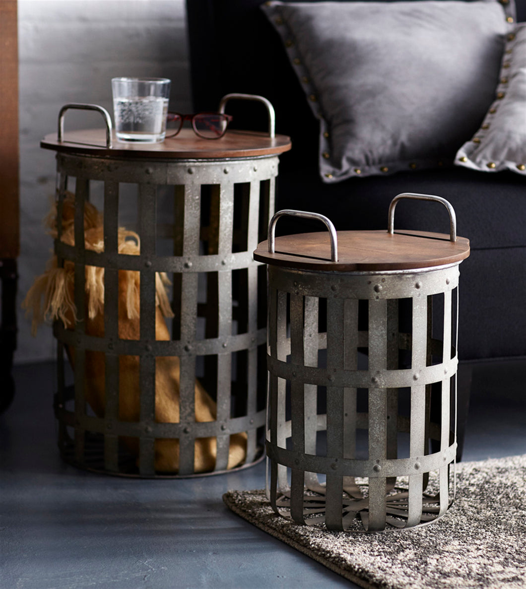 Rustic Metal & Wood Side Tables – Set of 2