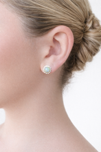 Load image into Gallery viewer, Aurora Opal Halo Stud Earrings – Gold Plated Opal &amp; Cubic Zirconia Halo Studs | Gift Jewelry for Her
