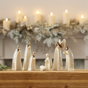 Nesting Mini Nativity Figures (Set of 7) – Resin Christmas Decor in Beige & Silver