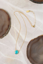 Load image into Gallery viewer, turquoise gold bezel necklace on delicate gold chain

