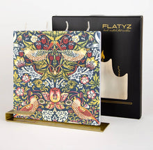 Load image into Gallery viewer, Strawberry Thief art candle displayed on steel stand
