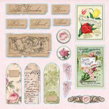 Load image into Gallery viewer, Collection of vintage-style seed packet designs and label stickers on a light pink background.
