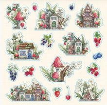 Load image into Gallery viewer, Set of decorative stickers featuring small houses, plants, and berries on a beige background.
