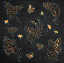 Load image into Gallery viewer, Decorative illustrations of butterflies and fairy stickers on a dark background

