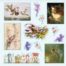 Load image into Gallery viewer, Collection of vintage-style illustrations featuring fairies, houses, and nature scene stickers on a white background.
