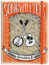Load image into Gallery viewer, Journal with 'Songwriters' text and guitar illustration on an orange and beige background
