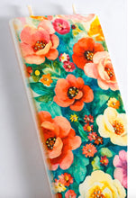 Load image into Gallery viewer, Handcrafted floral flat candle with coral and yellow artwork
