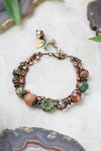 Load image into Gallery viewer, Multistrand druzy lepidolite quartz bracelet with Czech glass and antique copper clasp
