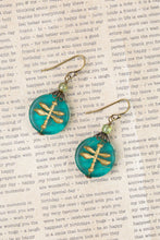 Load image into Gallery viewer, Rustic Creek Dragonfly Czech Glass Earrings – Antique Brass Handmade Artisan Jewelry, Lightweight Nature-Inspired Earrings Made in USA
