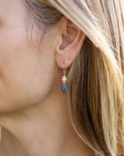 Load image into Gallery viewer, freshwater pearl and kyanite drop earrings sterling silver
