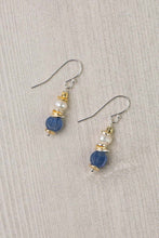 Load image into Gallery viewer, pearl and kyanite dangle earrings in sterling silver with vermeil accents, elegant gift earrings
