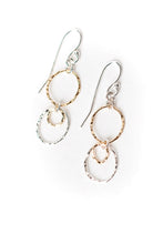 Load image into Gallery viewer, hammered hoop dangle earrings in sterling silver and gold filled, mixed metal gift earrings
