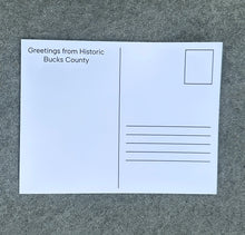 Load image into Gallery viewer, Back of postcard with 'Greetings from Historic Bucks County
